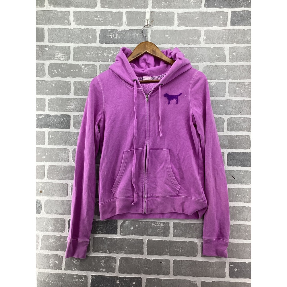 Pink Victoria's Secret Full Zip Hoodie Purple Love Pink Graphic Logo Large